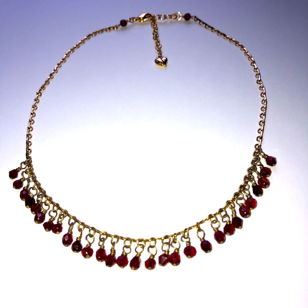 Carolee Drop Necklace Red Crystals in Gold Tone